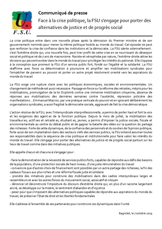 Communiqué FSU 07.09.25